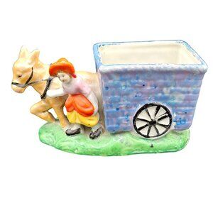 Vintage Hand-Painted ceramic Donkey-Drawn Cart Ceramic Planter made in Japan
